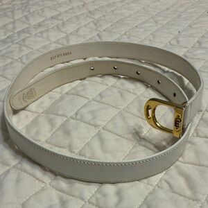 Gucci White Leather Belt with Gold Buckle